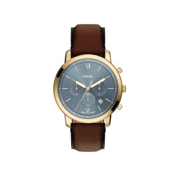 Fossil FS6162 muški sat Neutra Chronograph Gold Tone kožni kaiš Brown Sunray Light Blue Dial 44mm