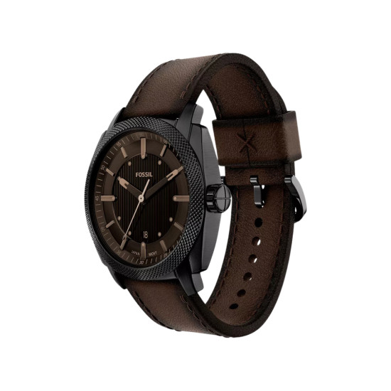 Fossil Machine FS6187 muški sat Black Stainless Steel kožni kaiš Brown Dark Mocha Dial 41mm Industrial Style