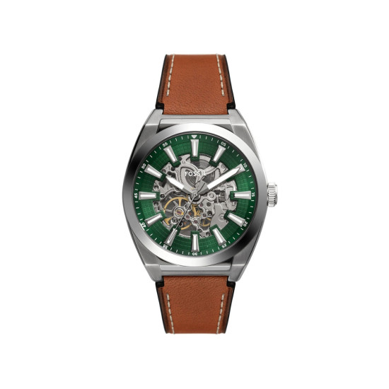 Fossil ME3261 muški sat Everett Automatic Brown kožni kaiš Fresh Green Skeleton Dial 42mm