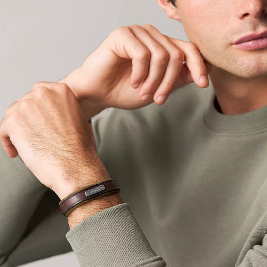 Fossil JA7315998 muška narukvica Everett Color Pop Green And Brown Leather Strap 