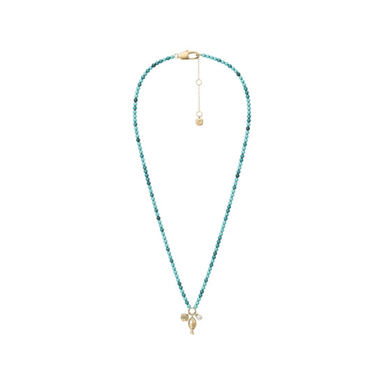 Fossil JA7318710 ogrlica Sutton By The Sea Turquoise Blue Acrylic Beaded Shell Gold