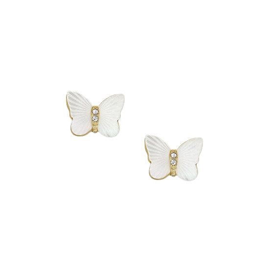 Fossil JF04422710 mindjuše Sutton Radiant Wings White Mother of Pearl Butterfly Earrings 9mm