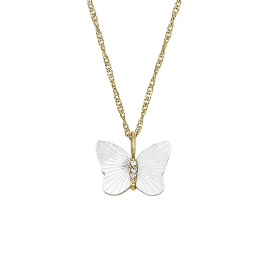 Fossil JF04424710 ogrlica Sutton Radiant Wings White Mother of Pearl Butterfly Gold Tone Stainless Steel