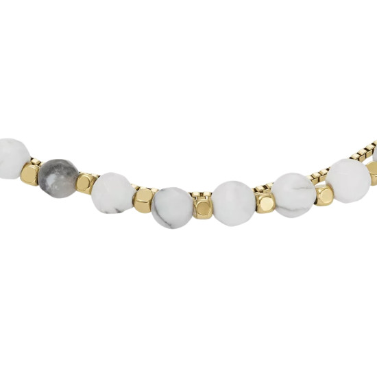 Fossil JF04443710 narukvica dvoredna All Stacked Up Howlite Beaded Gold Tone Stainless Steel