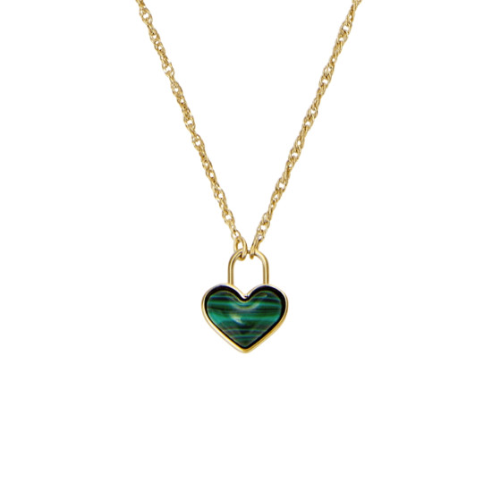 Fossil  JF04857710 ogrlica Sutton Modern Gold Tone Stainless Steel Malachite Heart Chain