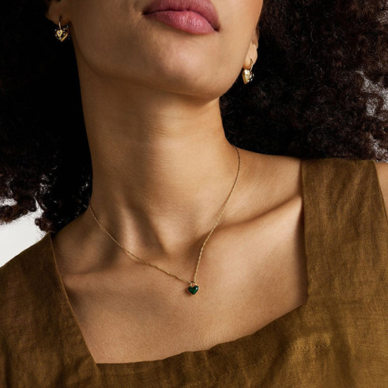 Fossil  JF04857710 ogrlica Sutton Modern Gold Tone Stainless Steel Malachite Heart Chain