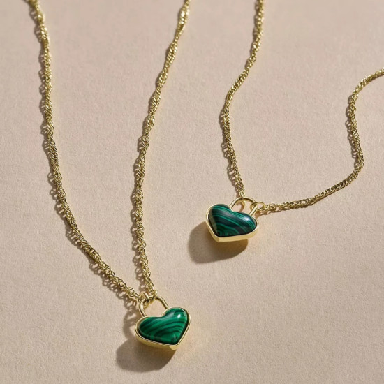 Fossil JF04858710 narukvica Sutton Modern Gold Tone Stainless Steel Malachite Heart Chain 