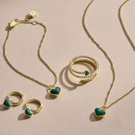 Fossil JF04859710 mindjuše alke Sutton Modern Meadows Reconstituted Malachite Heart Gold Tone Stainless Steel 7mm