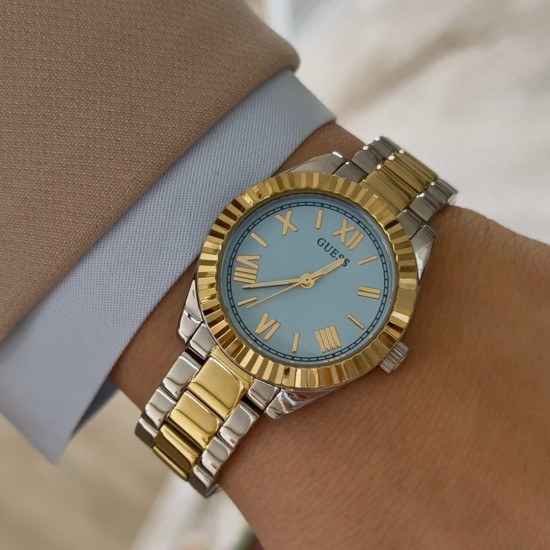 GUESS GW0687L4 ženski sat Mini Luna Two Tone Silver Gold Sky Blue 30mm