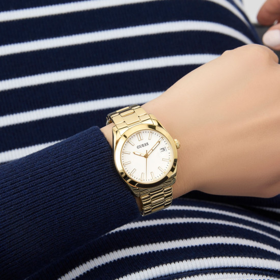 GUESS GW0934L2 ženski sat Alice Date Window Gold Tone White Sunray Dial 32mm