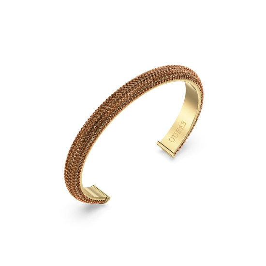Guessc JUBB06019JWYGTZS narukvica čvrsta Essenza Gold Tone Plated Stainless Steel Chocolate Crystal Veličina L Glam Vibe