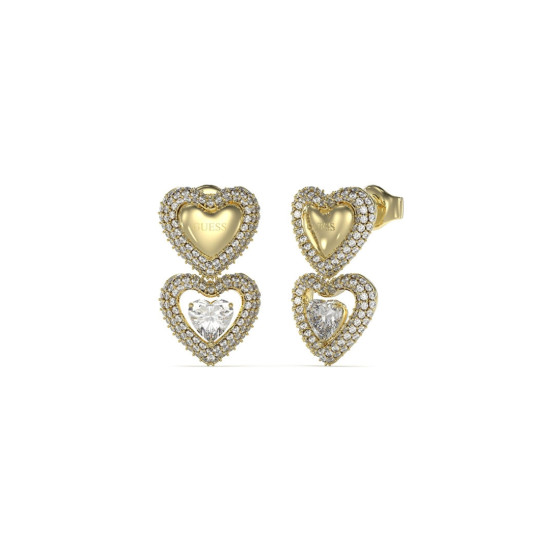 Guess JUBE05025JWYGT/U minđuše Beloved Double Heart Gold Tone Stainless Steel 25mm