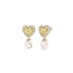 Guess JUBE06006JWYGT/U minđuše Beloved Pearl Heart Gold Tone Stainless Steel 22mm Elegant Glam