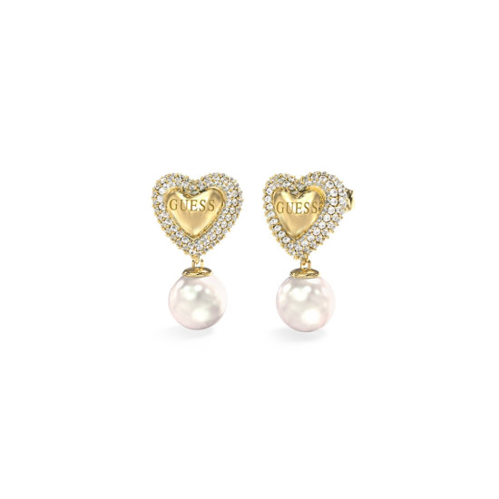 Guess JUBE06006JWYGT/U minđuše Beloved Pearl Heart Gold Tone Stainless Steel 22mm Elegant Glam