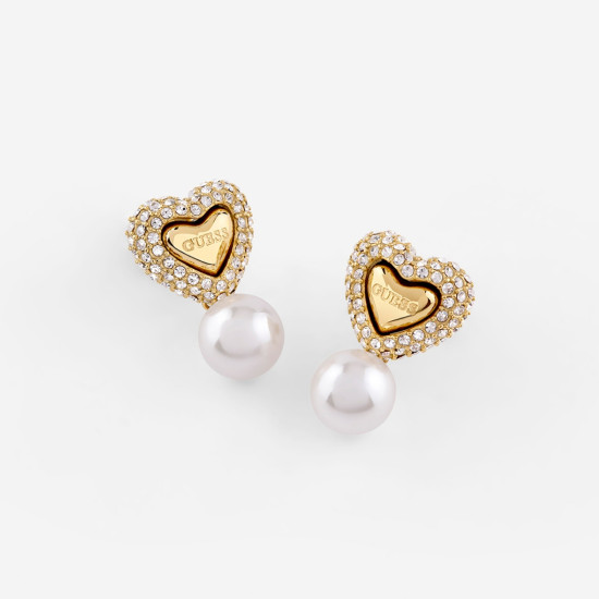 Guess JUBE06006JWYGT/U minđuše Beloved Pearl Heart Gold Tone Stainless Steel 22mm Elegant Glam