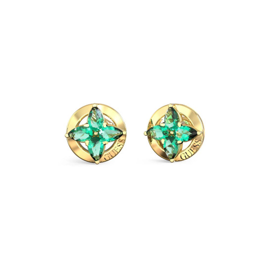 Guess JUBE06040JWYGGNT/U mindjuše Secret Garden Collection Gold Tone Emerald Green Floral Detail 9mm