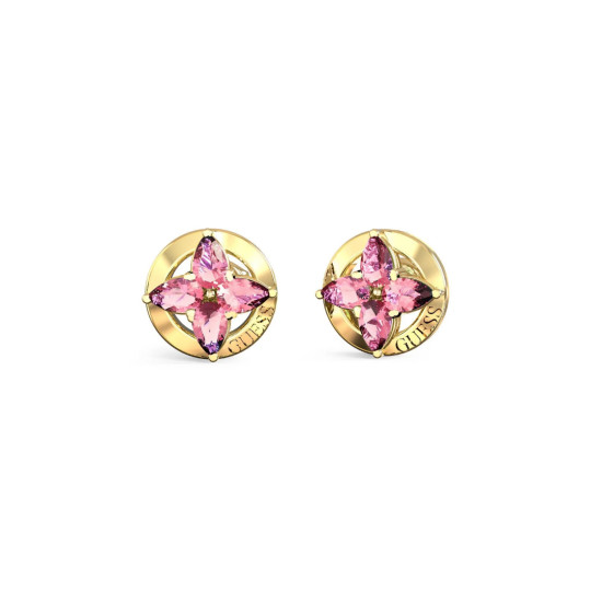 Guess JUBE06040JWYGPKT/U mindjuše Secret Garden Collection Gold Tone Pink Flower 9mm