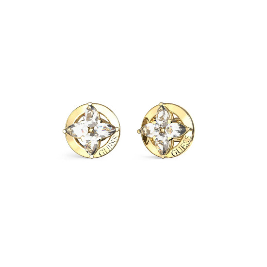 Guess JUBE06040JWYGWHT/U minđuše Secret Garden Collection Gold Tone Crystal Flower 9mm