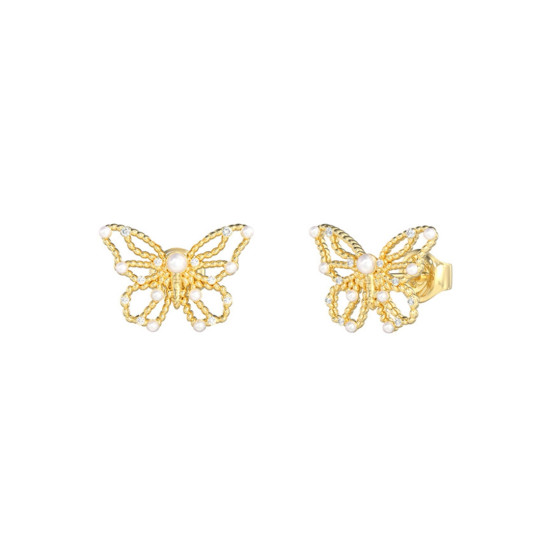 Guess  JUBE06123JWYGT/U minđuše Borboleta Butterfly Pearl Gold Tone Plated Stainless Steel 14mm Minimal