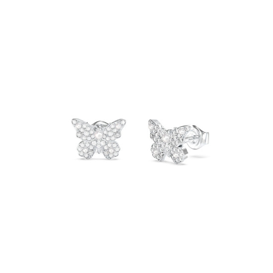 Guess JUBE06127JWRHT/U minđuše Borboleta Butterfly Pearl Silver Tone Plated Stainless Steel 14mm Minimal