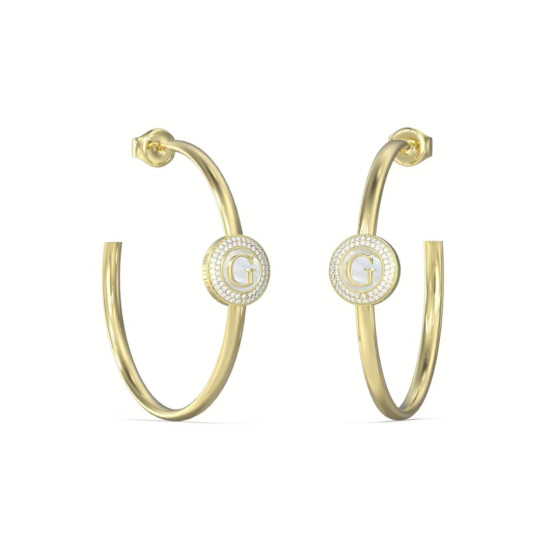 Guess JUBE06195JWYGT/U minđuše alke Talisman XL Gold Tone Plated Stainless Steel Mother-of-Pearl Crystal G 50mm