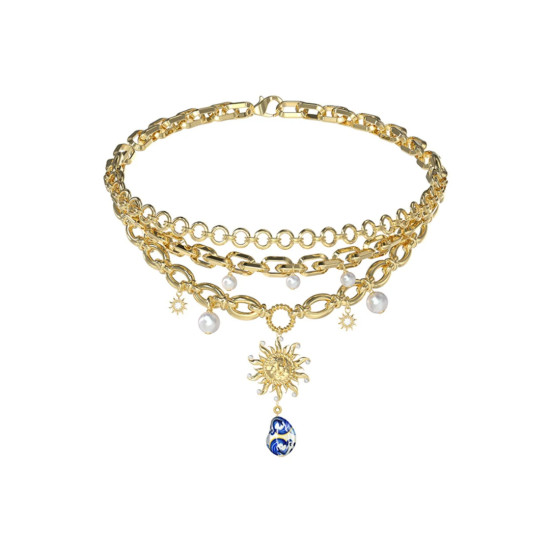 Guess JUBN05081JWYGWBT/U ogrlica SoleLuna XXL Gold Plated Stainless Steel Sun shaped charm with Crystal appliqué Pearl Pendant