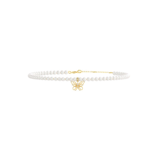 Guess JUBN06122JWYGT/U ogrlica Borboleta Choker Butterfly Pearl Gold Tone Plated Stainless Steel Glam Mood