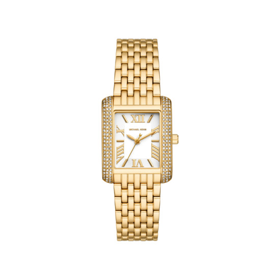 Michael Kors MK4826 ženski sat Petite Emery Pavé Gold Tone White Dial Pravougaono kućište Roman Numerals 27mm