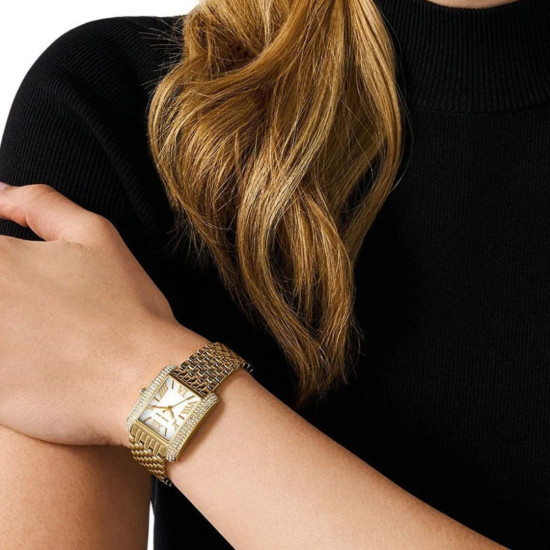 Michael Kors MK4826 ženski sat Petite Emery Pavé Gold Tone White Dial Pravougaono kućište Roman Numerals 27mm