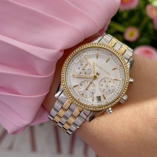 Michael Kors MK7532 ženski sat Mini Bryant Pavé Two-Tone Silver Gold Chronograph Edition 35mm