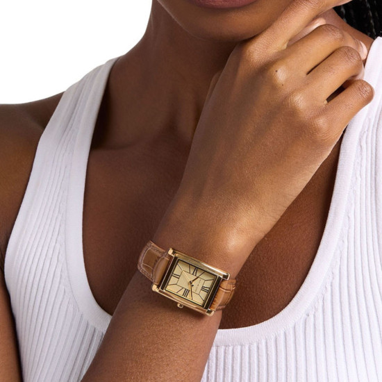 Michael Kors MK7584 ženski sat Essex Gold Tone Champagne Dial Edition Pravougaono kućište kožni kaiš Classic Elegant