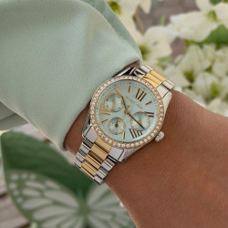Michael Kors MK7609 ženski sat Mini Lexington Pavé Two Tone Silver Gold Tone Mint Dial 34mm