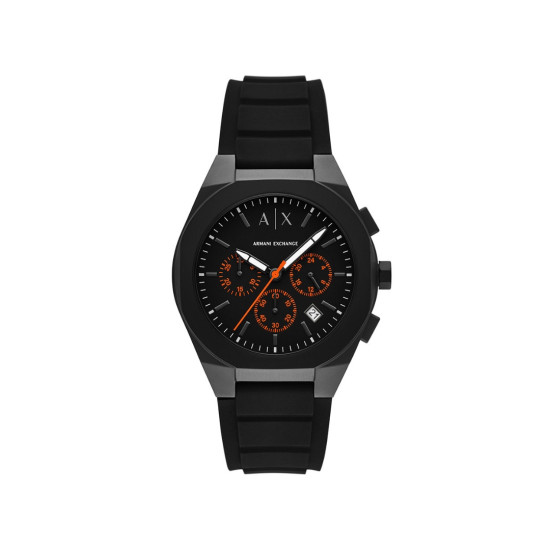 Armani Exchange AX4198 muški sat A|X Sync Chronograph Black Silicone Monochromatic Design Black Dial 42mm Orange Detail