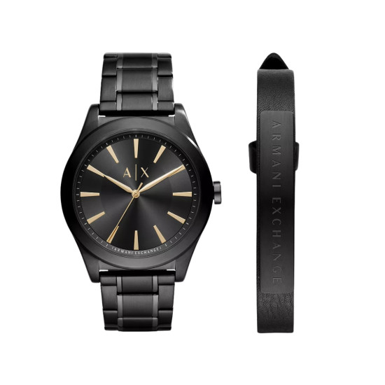 Armani Exchange AX7102SET muški sat A|X Nico Black Stainless Steel Gold Tone Detail Monochromatic Design Black Dial 44mm