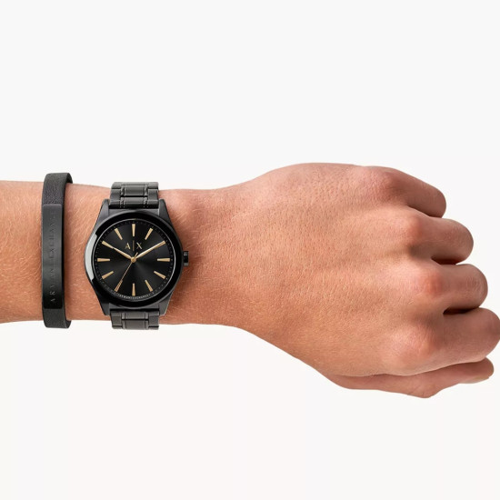 Armani Exchange AX7102SET muški sat A|X Nico Black Stainless Steel Gold Tone Detail Monochromatic Design Black Dial 44mm