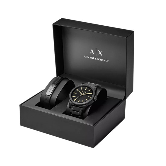 Armani Exchange AX7102SET muški sat A|X Nico Black Stainless Steel Gold Tone Detail Monochromatic Design Black Dial 44mm