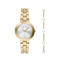 Armani Exchange A|X AX7185SET ženski sat i narukvica Jackie Classic Lady Gold Tone & Pearls Sunray Dial 36mm POKLON IDEJA