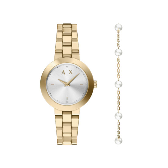 Armani Exchange A|X AX7185SET ženski sat i narukvica Jackie Classic Lady Gold Tone & Pearls Sunray Dial 36mm POKLON IDEJA