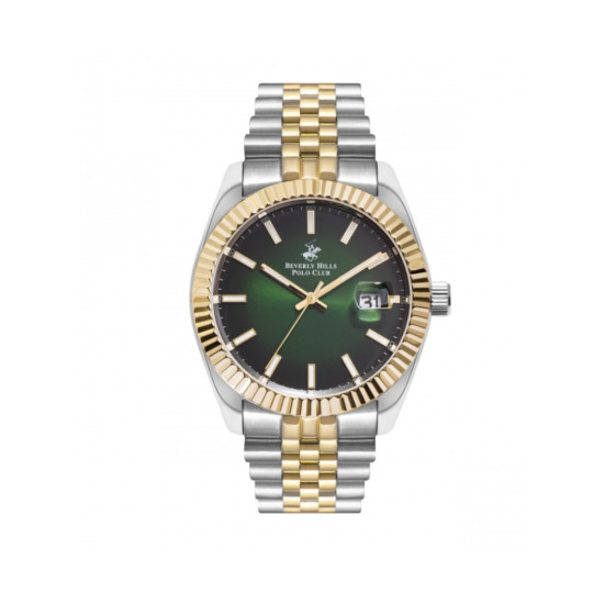 Beverly Hills Polo Club BP3018X.270 unisex Two Tone Silver Gold Stainless Steel Sapphire Crystal Sunray Emerald Green Dial 41mm Bestseller