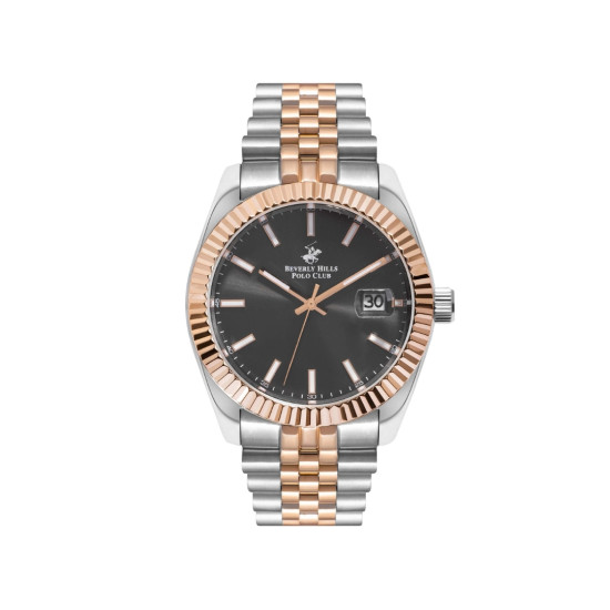 Beverly Hills Polo Club BP3018X.560 unisex Two Tone Silver Rose Gold Stainless Steel Sapphire Crystal Sunray London Gray Dial 41mm