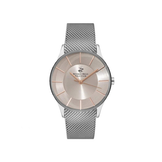 Beverly Hills Polo Club BP3287X.310 ženski sat Silver Stainless Steel Mesh Band Nude Peach Dial 35mm Rose Gold Detail
