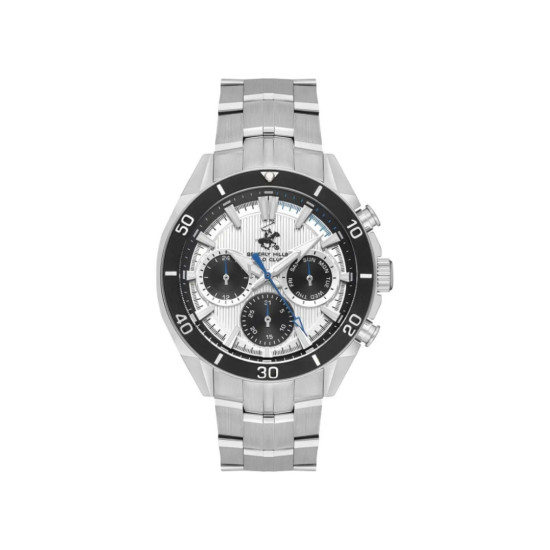 Beverly Hills Polo Club BP3599X.330 muški sat Multifunkcionalni Sport Silver Tone Stainless Steel Black Detail White Dial 45mm