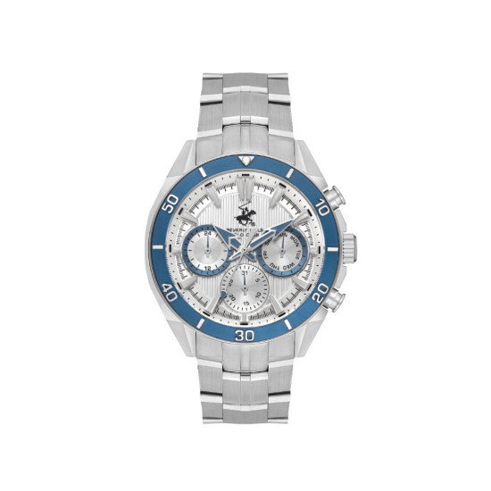 Beverly Hills Polo Club BP3599X.360 muški sat Multifunkcionalni Sport Silver Tone Stainless Steel Light Blue Detail White Dial 45mm