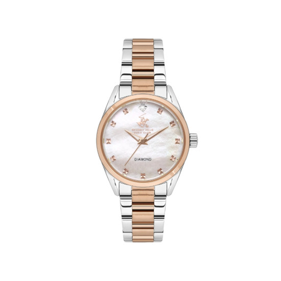 Beverly Hills Polo Club BP3601C.510 Ženski sat Classic Two Tone Silver Rose Gold Stainless Steel Diamond Peach Nude Mother of Pearl Dial 32mm