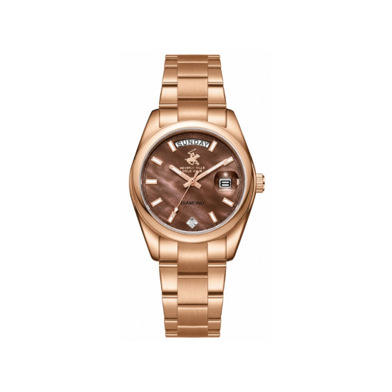 Beverly Hills Polo Club BP3709X.461 ženski sat Rose Gold Silver Stainless Steel Diamond Brown Mother of Pear Dial 34mm