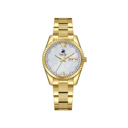 Beverly Hills Polo Club BP3765C.120 ženski sat Day Date Gold Tone Stainless Steel Mother of Pearl Dial 32mm