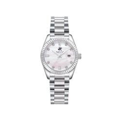 Beverly Hills Polo Club BP3801X.320 ženski sat Classic Monochromatic Date Silver Stainless Steel Mother of Pearl Dial 32mm