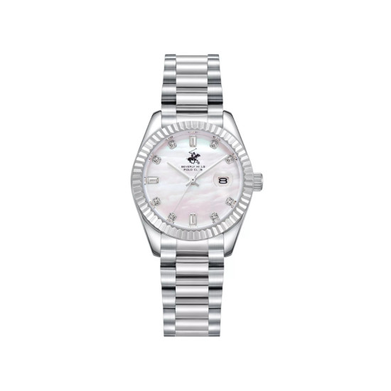Beverly Hills Polo Club BP3801X.320 ženski sat Classic Monochromatic Date Silver Stainless Steel Mother of Pearl Dial 32mm