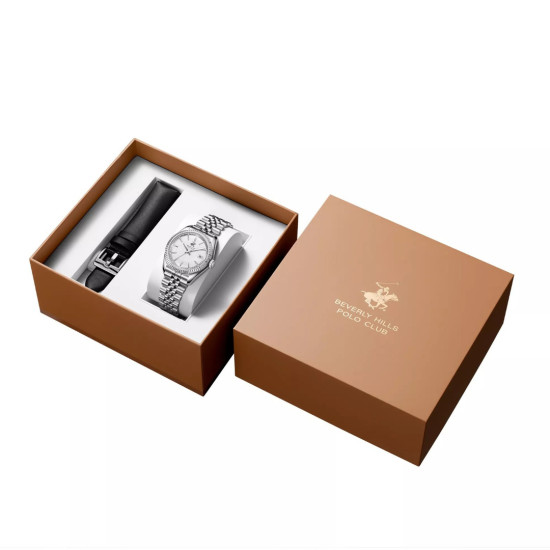 Beverly Hills Polo Club BP3911X.330 muški sat Monochromatic Silver Tone Stainless Steel Sapphire Crystal Jubilee Edition Sunray Dial 38mm SET