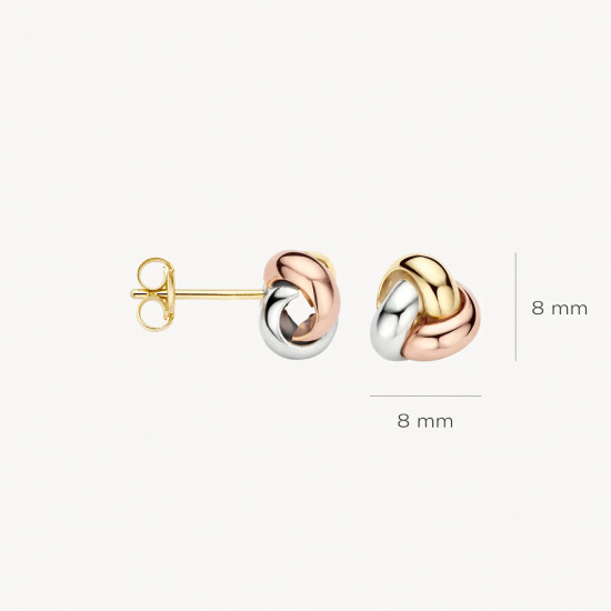 Blush 7145WYR zlatne mindjuše 14ct Gold Tri Colour Knotted Stud 8mm           